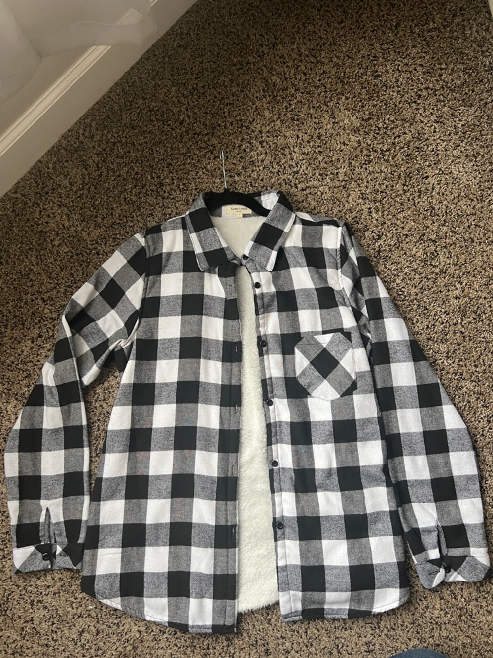 Women's Black & White Plaid Sherpa-Lined Jacket